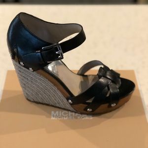 Michael Kors Somerly Wedge Black Leather 8M